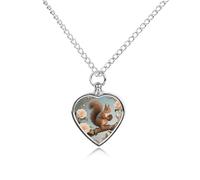 Squirrel Holding Hazelnut Pet Urn Necklace for Dog Cat Ashes Heart Cremation Keepsake Pendant Memorial Jewelry Gifts for Women Men