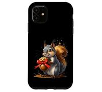 Squirrel Holding Large Acorn with Red Bow Case for iPhone 11
