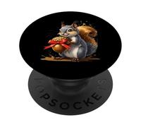 Squirrel Holding Large Acorn with Red Bow PopSockets Adhesive PopGrip