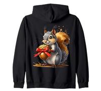 Squirrel Holding Large Acorn with Red Bow Zip Hoodie