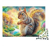 Squirrel Holds Food near Tiny House 1000-Piece Jigsaw Puzzle Adorable Squirrel Classic & Challenging, Gift for All Ages 38x26cm/1000pcs