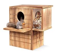 Squirrel House for Outside with Feeder, 2-in-1 Weatherproof Pine Wooden Large Squirrel Nesting Box with Predator Guard & Easy Assembly, Outdoor Shelter for Squirrels & Chipmunks (Style2)
