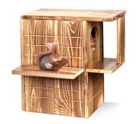 Squirrel House for Outside with Feeder, 2-in-1 Weatherproof Pine Wooden Large Squirrel Nesting Box with Predator Guard & Easy Assembly, Outdoor Shelter for Squirrels & Chipmunks (Style1)