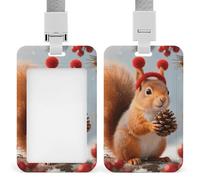 Squirrel ID Badge Holder - Retractable Badge Reel, Vertical Card Name Tag Holder with Breakaway Lanyard, ID Cards Holders Case for Nurse Security Staff Women Men