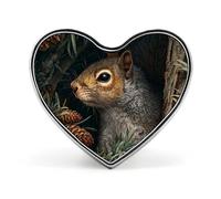 Squirrel in A Pine Tree Heart Shaped Enamel Brooch Pin Button Badges Decoration Hat Clothing Bag Accessories Gift Crafts