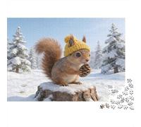 Squirrel in Hat Winter 1000 Pc Sturdy Cardboard Classic Jigsaw Puzzle for Adults & Kids 12+, Stress Relief Puzzle, Decompression & Wall Decor, Ultimate Relaxation Gift 70x50cm/1000pcs