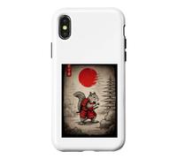 Squirrel in Kimono Walking Under Red Glo Sun Japanese Art Case for iPhone X/XS