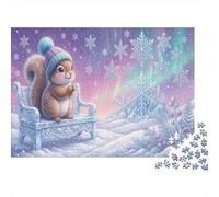 Squirrel in Knit Hat 1000 Piece Puzzle Aurora Snowscape for Relaxation Brain Training Retirement Gift Housewarming Gift for Advanced Puzzlers 38x26cm/1000pcs