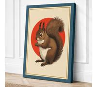 Squirrel in Red Circle Canvas Wall Art Print 18x12 Inch (46 x 30 cm)