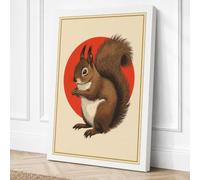 Squirrel in Red Circle Canvas Wall Art Print 18x12 Inch (46 x 30 cm)