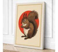 Squirrel in Red Circle Canvas Wall Art Print 36x24 Inch (91 x 61 cm)