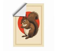 Squirrel in Red Circle Vintage Unframed Wall Art Print A3 (42×29.7cm), Wall Decor for Living Room, Bedroom, Office & Home, Art Gift