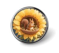 Squirrel in Sunflower Lapel Pin Brooches Round Fashion Brooch Pin Cute Button Badges Alloy Button Pins Enamel Pins Metal Pinback for Hat Shirt Clothing Bags