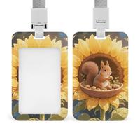 Squirrel in Sunflower Retractable ID Badge Holder with Lanyard - Vertical Badge Reel,Keychain Clip,Name Tag Id Card Holder Protector for Nurse Officer Teacher Security Staff Women Men