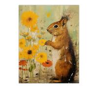 Squirrel In The Marigolds Stop To Smell The Flowers Oil Painting Orange And Yellow Extra Large XL Unframed Wall Art Poster Print Artery8 Multi W24 inch x H32 inch