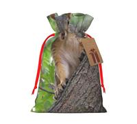 Squirrel In The Tree Christmas Drawstring Sack Gift Bag, Lightweight And Cute In Design