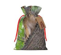 Squirrel In The Tree Christmas Drawstring Sack Gift Bag, Lightweight And Cute In Design