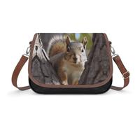 Squirrel in The Tree Crossbody Bag for Women Leather Crossover Shoulder Handle Bag with Adjustable Strap Hobo Handbag Large Capacity Purse Work Handbag for Daily Outdoor