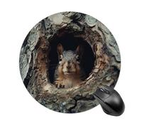 Squirrel in The Tree Hole Mousepad Round Anti-Slip Waterproof Rubber Base Mice Mat Cute Mousepad for Work Office Home Gaming Laptop Men Women Small Size 7.8 X 7.8 Inches