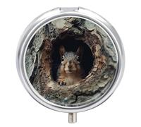 Squirrel in The Tree Hole Pill Case 3 Compartment Portable Pill Box Daily Round Pill Organizer for Pocket Purse Daily Medicine Container to Hold Vitamins Fish Oil Travel Gifts