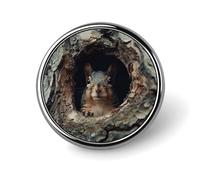Squirrel in The Tree Hole Round Badge Personalized Metal Lapel Pin Badges Fit Clothing Bags Hat Humorous Printed Brooch Badge Party Decorations Accessories for Men Women