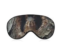 Squirrel in The Tree Hole Sleep Mask Light Block-Out Eye Mask for Side Sleeper Pressure-Free Soft Night Blindfold with Adjustable Strap Breathable Sleep Eye Cover for Travel