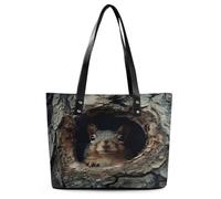 Squirrel in The Tree Hole Tote Bag Large Soft Leather Purse with Zipper Lightweight Ladies Shoulder Handbag