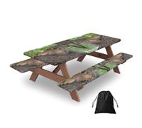 Squirrel In The Tree Print Waterproof Picnic Table Cover With Bench Cover Set Of 3 Elastic Edge Durable Outdoor Tablecloth