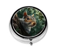 (Squirrel in The Tree) Round Pill Box with 3 Compartments Small Portable Pill Organizer for Travel