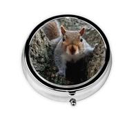 (Squirrel in The Tree) Round Pill Box with 3 Compartments Small Portable Pill Organizer for Travel