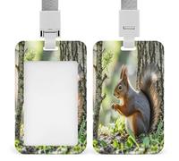 Squirrel in The Woods Badge Holder Waterproof Plastic ID Card Badge Holders with Lanyard Vertical Card Case Protector Pouch Clear Window Work Badges for Women Men