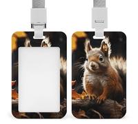 Squirrel in The Woods Badge Holder with Lanyard Heavy Duty Abs Plastic Card Case Id Card Name Badge Holders for Nurse Teacher Office Women Men