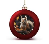 Squirrel in The Woods Christmas Ball Ornament 1.6 Inch Red-Style Glittering Hanging Xmas Balls for Christmas Tree Pendants Decorative Christmas Tree Balls for Christmas Tree Decorations 1PCS