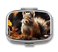 Squirrel in The Woods Pill Box, Square 2-Compartment Portable Pocket Pill Container or Pill Organizer to Hold Vitamins, Medicines, Fish Oil, etc