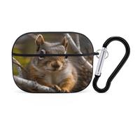 Squirrel in Tree Earbuds Organizer Shockproof Protective Airpods Pro Cover with Carabiner Clip Anti Fall Carrying Earphone Case Cover for Airpods Pro 2nd Generation Black