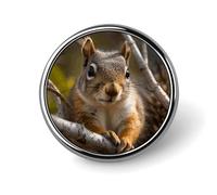 Squirrel in Tree Round Lapel Pin Women's Novelty Buttons & Pins Metal Badge Cute Brooch Retro Pinback Badge Fashion Bag Pins for Hat Backpacks Tie Suit Wedding Party Accessory