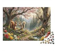 Squirrel Jigsaw Puzzle for Game 1000 Pieces Cherry Blossom Forest Beginners Puzzle Starters Anxiety Relief Secret Santa Gift 70x50cm/1000pcs