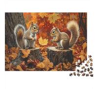 Squirrel Jigsaw Puzzles Puzzles for Adults Kids. 1000 Pieces Autumn Fallen Leaves Whimsical Challenge Toy Home Decoration for Gifts 1000pcs (75x50cm)