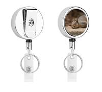 Squirrel Just Laying Badge Reel Heavy Duty Metal Retractable Badge Reels Cute Funny Badge Holder Belt Clip Key Ring Badges Clip for Hanging ID Card Name Key Chain