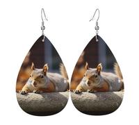 Squirrel Just Laying Leather Earrings for Women Teardrop Earrings Lightweight Dangle Drop Earrings Cute Jewelry Gift