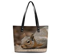 Squirrel Just Laying Leather Tote Bag for Women Work Shoulder Purses with Zipper Waterproof Large Computer Shoulder Bag Fashion Ladies Shoulder Handbag Reusable Shopping Bags