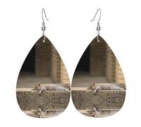 Squirrel Just Laying Printed Teardrop Pendant Leather Earrings | Lightweight and Versatile Earrings | Suitable for Daily Commute and Date Wear
