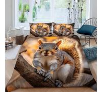 Squirrel King Size Duvet Cover Set Animals Bedding 3D Soft Comfort Microfiber Quilt Cover 220x230 cm with Zipper Closure and 2 Pillowcases for Kids Teenager Adults U.64
