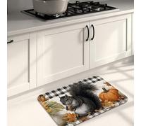 Squirrel Kitchen Mats for Floor, Sunflower Pumpkin Rustic Soft Mats, Cushioned Comfort Washable Non Slip Decor Rugs for Kitchen Sinks Laundryroom Bathroom 16x24 Inch
