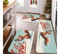 Squirrel Kitchen Mats for Floor, Winter Forest Cute Mats, Cushioned Comfort Washable Non Slip Decor Rugs for Kitchen Sinks Laundryroom Bathroom 3pcs