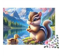 Squirrel Lake Side 1000 Piece Jigsaw Puzzle Paper for Adults Duck Jigsaw Puzzle for Adults Home Decoration Relax Focus 70x50cm/1000pcs
