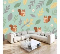 Squirrel Leaves Wall Mural 3D Effect Nature Painted Non-Woven Self-Adhesive Wallpaper Living Room Bedroom Home Decor TV Background Large Art Wall Painting 366x254 cm