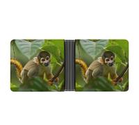 Squirrel Monkey is in The Jungle Leather Wallets for Men Slim Bifold Wallet Credit Card Holder Front Pocket Wallets