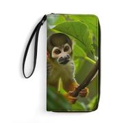 Squirrel Monkey is in The Jungle Long Wallet PU Leather Credit Card Holder Money Clip Purse with Hand Strap