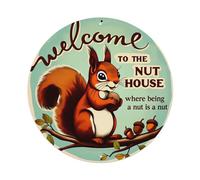 Squirrel Nut Acorn Branch Welcome Tin Sign Metal Poster Vintage Metal Signs for Home Man Cave Bar Cafe Kitchen laundry room Wall Decorations Gift 8x8Inch